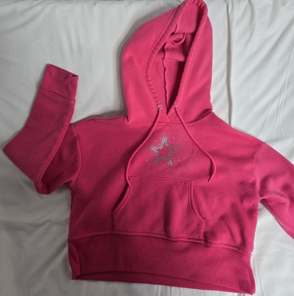 Hot Pink Women's Cropped Silver Star Hoodie Used